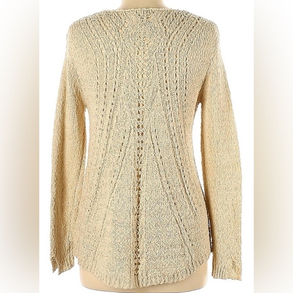 Miracle Sweater Women Medium Cream Cotton crochet Long Sleeve Pullover Boho - Picture 1 of 8